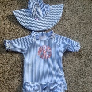 Toddler girls ruffle butts seersucker swim set